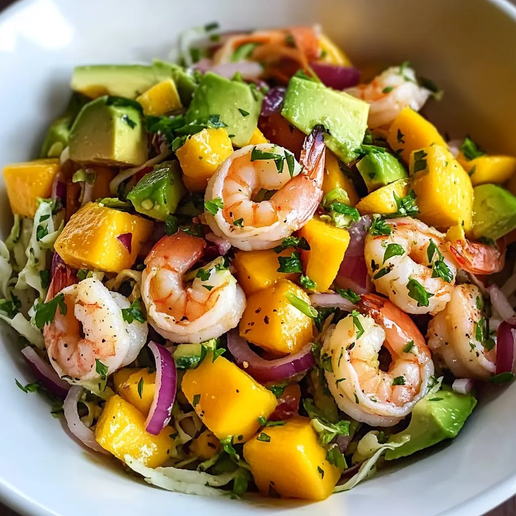 Une salade de fruits et de légumes, avec des avocats, des mangos, des pamplemousses, des tomates, des onions et des épinards.