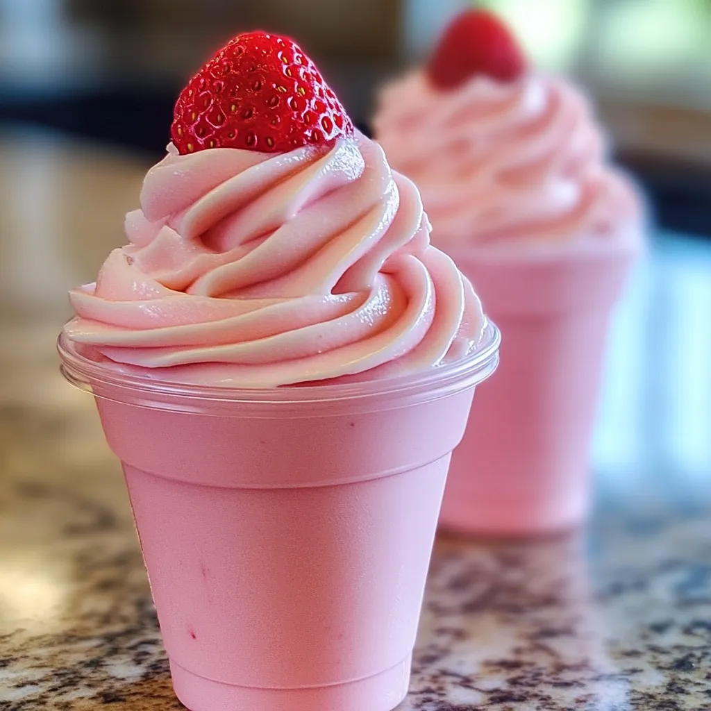 Un dessert en forme de parfait avec des fraises sur le dessus.